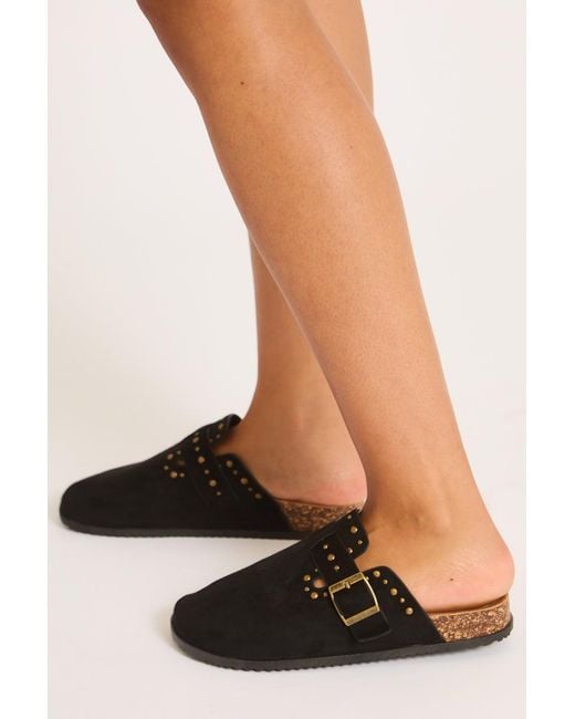 Rebellious Fashion Black Faux Suede Stud Detail Mules