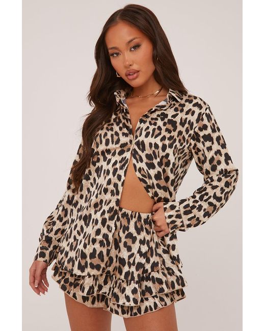 Rebellious Fashion Brown Leopard Print Frill Detail Shorts