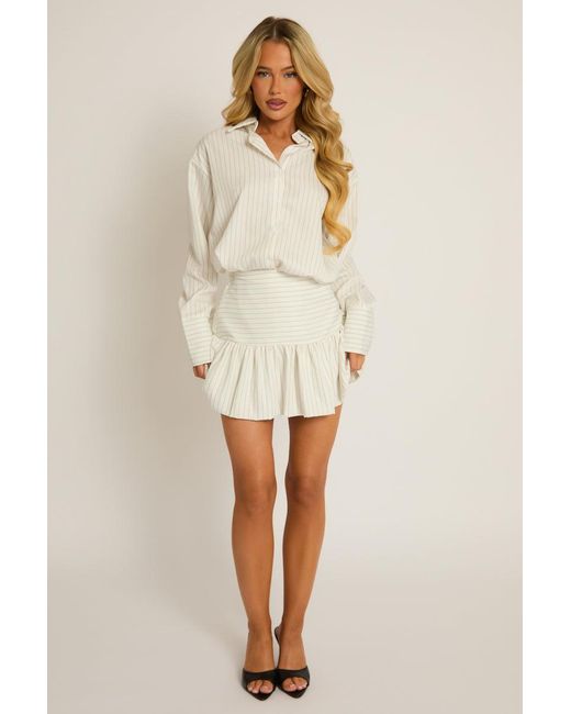 Rebellious Fashion Natural Pinstripe Shirt And Puffball Skirt Co-Ord Set