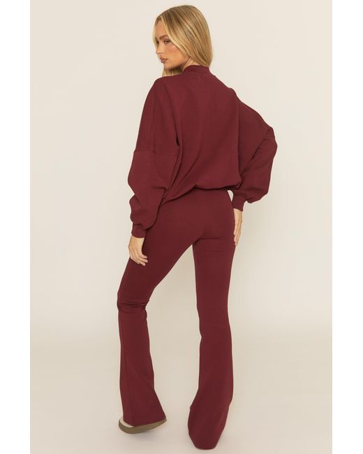 Rebellious Fashion Red Zip Front Bomber And Flare Joggers Loungewear Co-Ord Set