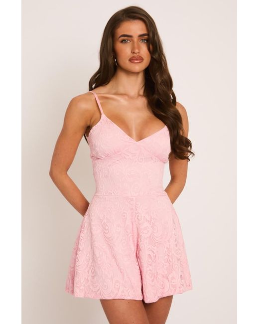 Rebellious Fashion Pink Lace Cami Playsuit