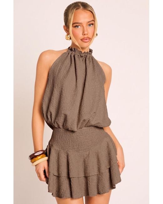 Rebellious Fashion Brown Textured Flippy Playsuit