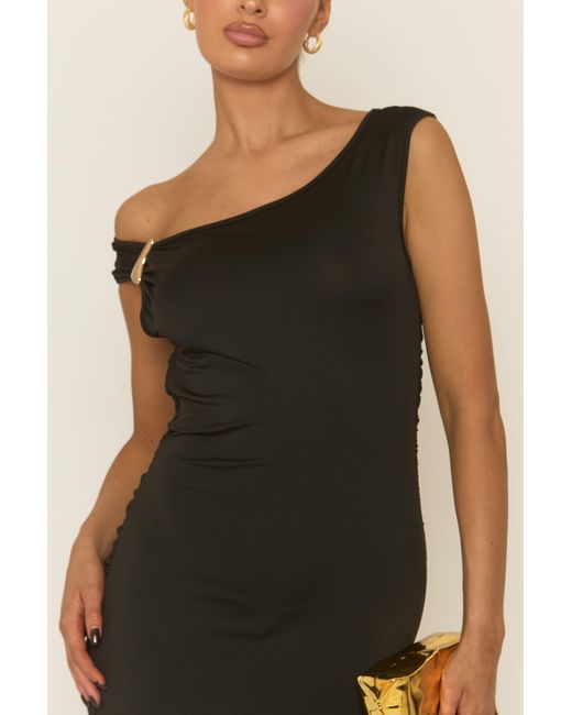 Rebellious Fashion Black Asymmetric Trim Detail Maxi Dress