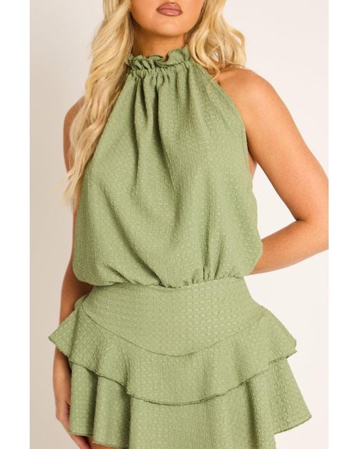 Rebellious Fashion Green Textured Flippy Playsuit