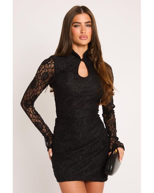 Rebellious Fashion Black Lace High Neck Mini Dress