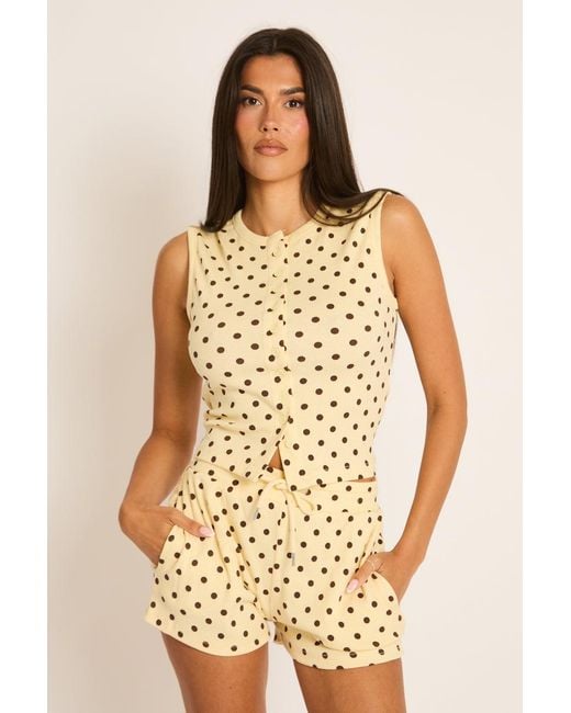 Rebellious Fashion Multicolor Sleeveless Button Front Rib Top And Short Loungewear Co-Ord Set