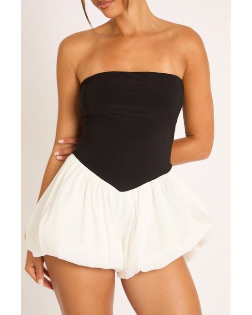 Rebellious Fashion Black Bandeau Contrast Puffball Playsuit