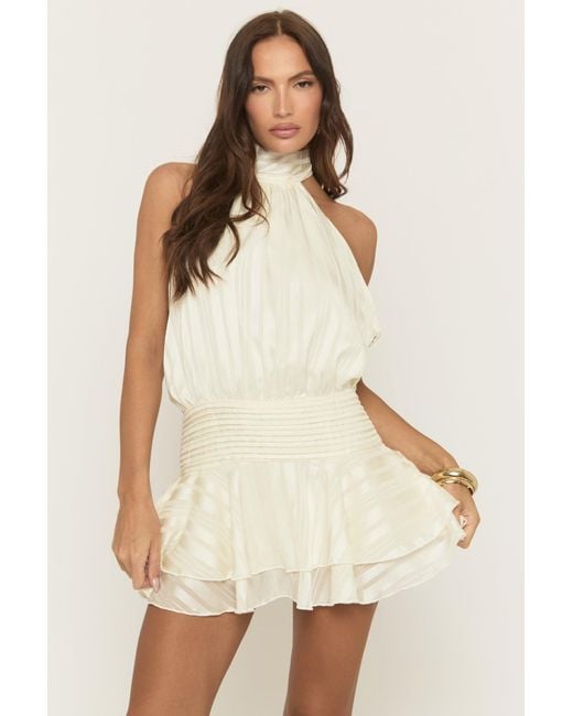 Rebellious Fashion Natural Halterneck Blouson Ruffle Mini Dress