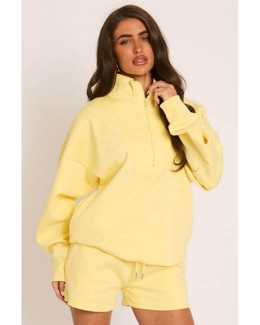 Rebellious Fashion Yellow Oversized Half Zip Sweater And Joggers Loungewear Co-Ord Set