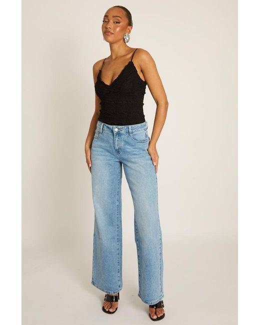 Rebellious Fashion Blue Mid Wide Leg Jeans