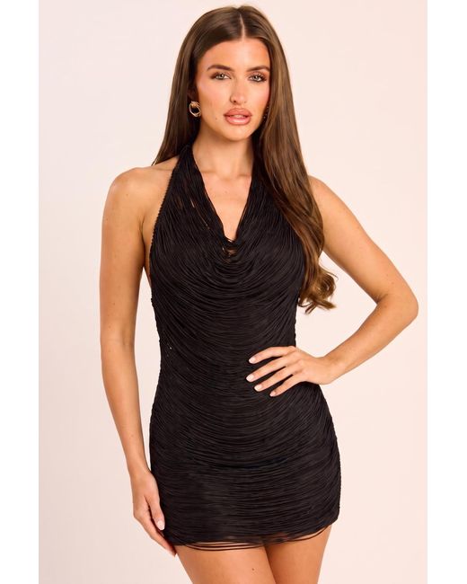 Rebellious Fashion Black Fringe Halter Mini Dress