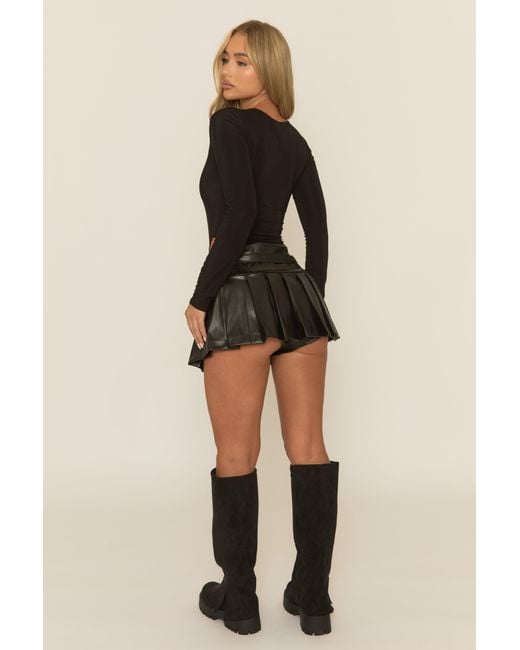 Rebellious Fashion Black Pu Pleated Mini Skort