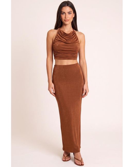 Rebellious Fashion Multicolor Textured Slinky Draped Top And Maxi Skirt Co-Ord Set