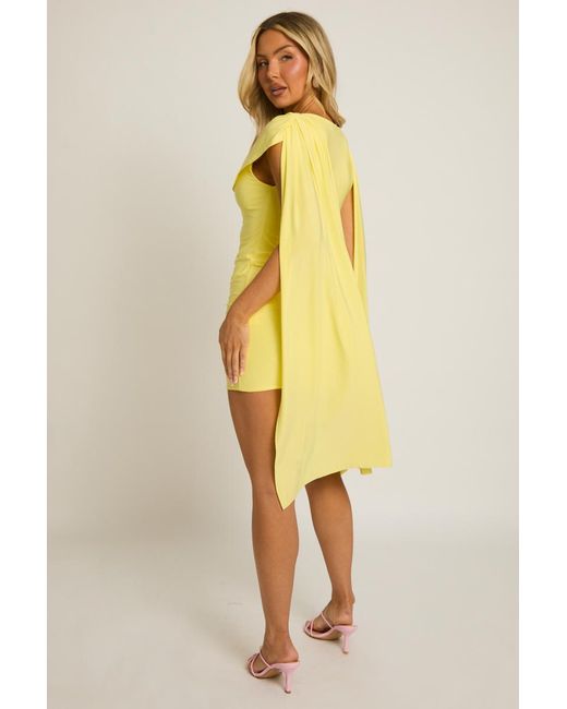 Rebellious Fashion Yellow Gathered Cape Mini Dress