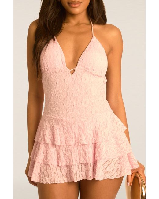 Rebellious Fashion Pink Lace Ruffle Skort Playsuit