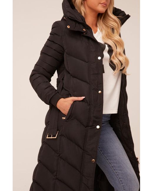 Rebellious Fashion Black Longline Hooded Puffer Coat