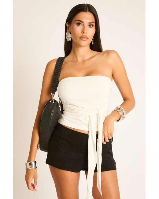 Rebellious Fashion Black Bandeau Tie Detail Top