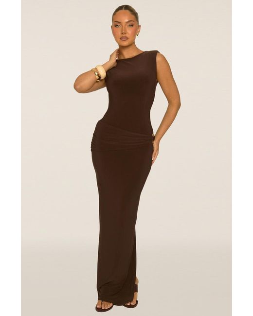 Rebellious Fashion Natural Chocolate Trim Detail Sleeveless Maxi Dress