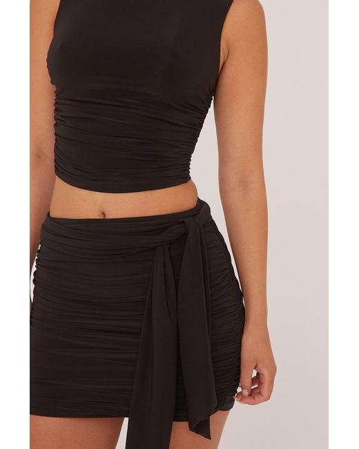 Rebellious Fashion Black Ruched Sleeveless Cropped Top & Mini Skirt Co-Ord Set