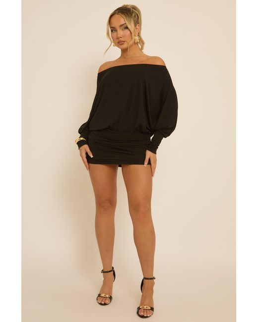 Rebellious Fashion Black Batwing Bardot Mini Dress