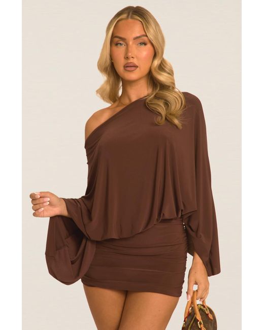 Rebellious Fashion Natural Asymmetric Batwing Mini Dress