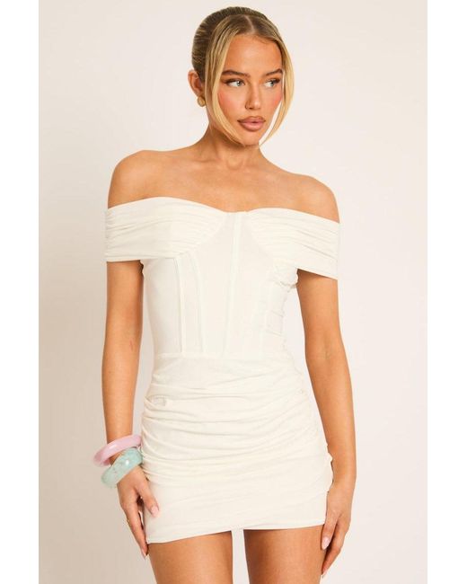 Rebellious Fashion Natural Off Shoulder Corset Mini Dress