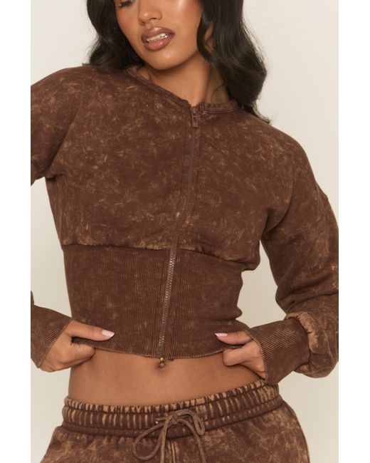 Rebellious Fashion Natural Acid Wash Cinched Waist Jacket And Joggers Loungewear Co-Ord Set