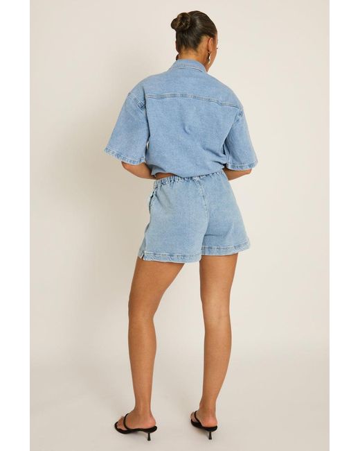 Rebellious Fashion Blue Denim Drawstring Waist Shorts