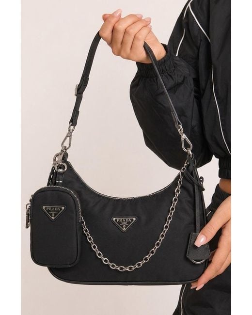 Rebellious Fashion Black Nylon Logo Detail Shoulder Bag
