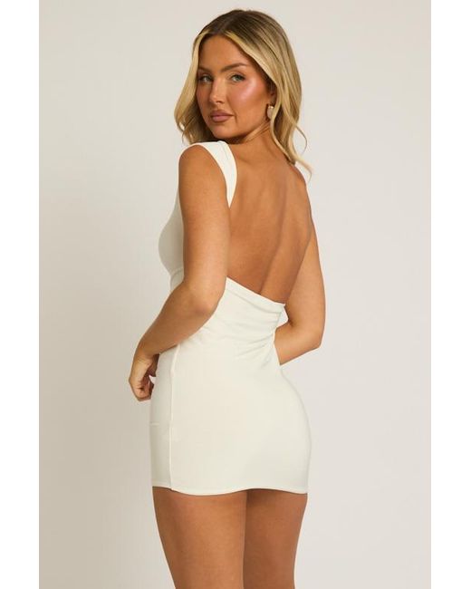 Rebellious Fashion Natural Boat Neck Backless Bodycon Mini Dress