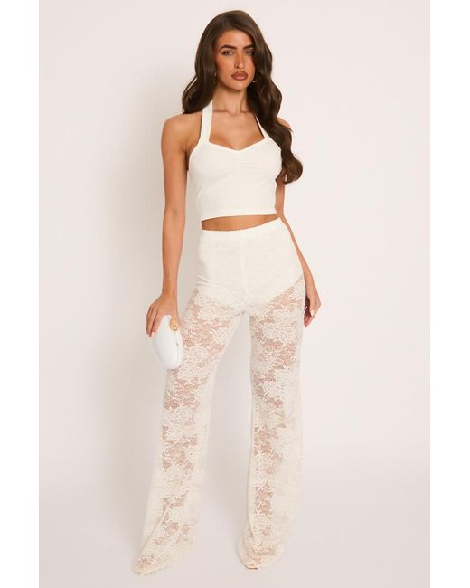 Rebellious Fashion Brown Lace Kick Flare Trousers
