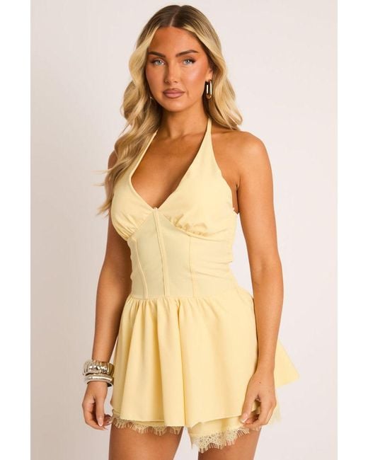 Rebellious Fashion Natural Lace Trim Frill Skort Playsuit