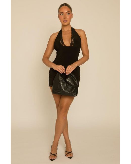 Rebellious Fashion Black Faux Leather Textured Knot Handbag