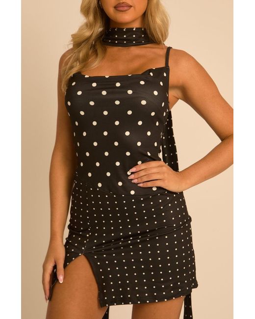 Rebellious Fashion Natural Polka Dot Scarf Mini Dress