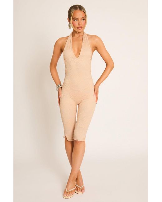 Rebellious Fashion Natural Lace Corset Capri Jumpsuit