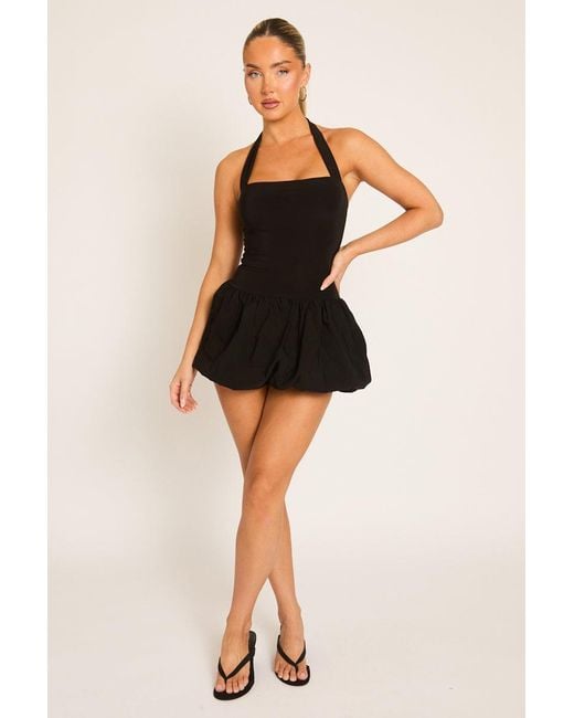 Rebellious Fashion Black Halterneck Puffball Mini Dress