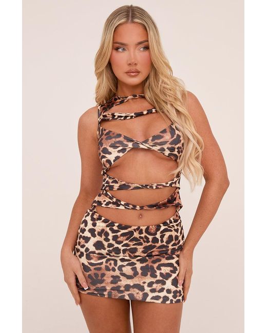 Rebellious Fashion Leopard Print Cut Out Front Mini Dress in Brown Lyst UK