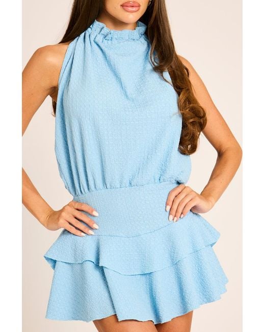Rebellious Fashion Blue Textured Flippy Playsuit