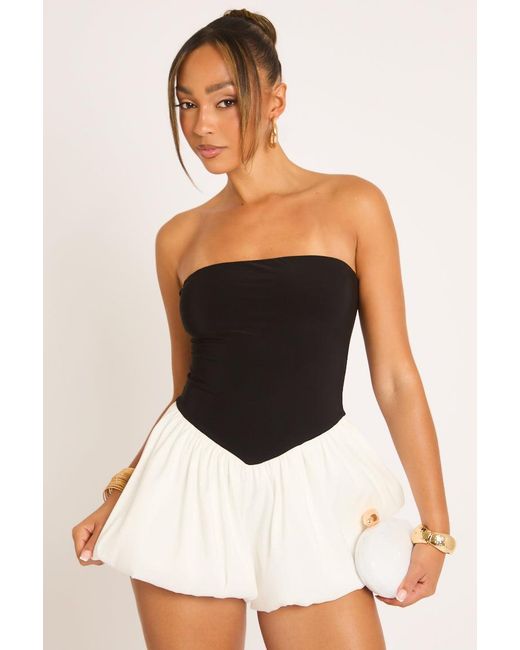 Rebellious Fashion Black Bandeau Contrast Puffball Playsuit
