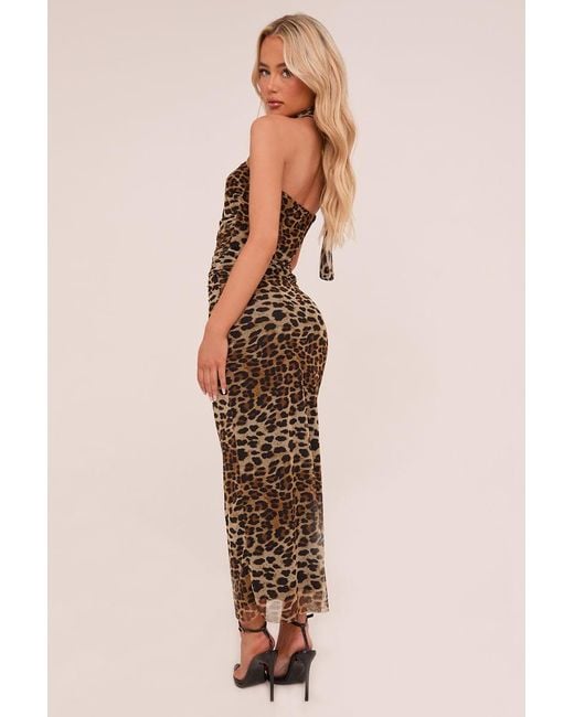 Rebellious Fashion Natural Leopard Print Bandeau Cropped Top & Maxi Skirt Co-Ord Set