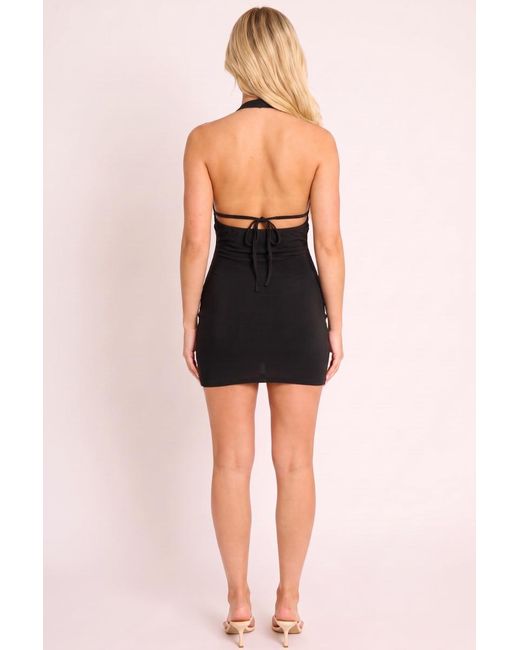 Rebellious Fashion Black Plunge Keyhole Halter Mini Dress