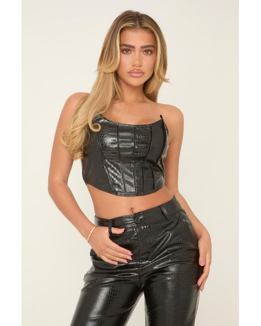 Rebellious Fashion Black Faux Leather Corset And Trouser Co-Ord