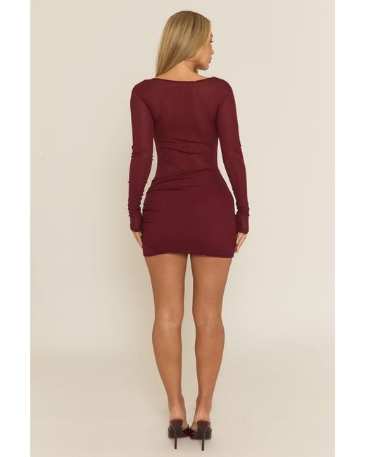 Rebellious Fashion Red Twist Front Long Sleeve Mini Dress