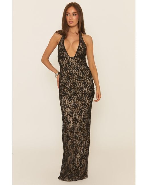 Rebellious Fashion Contrast Lining Lace Maxi Dress in Natural | Lyst UK