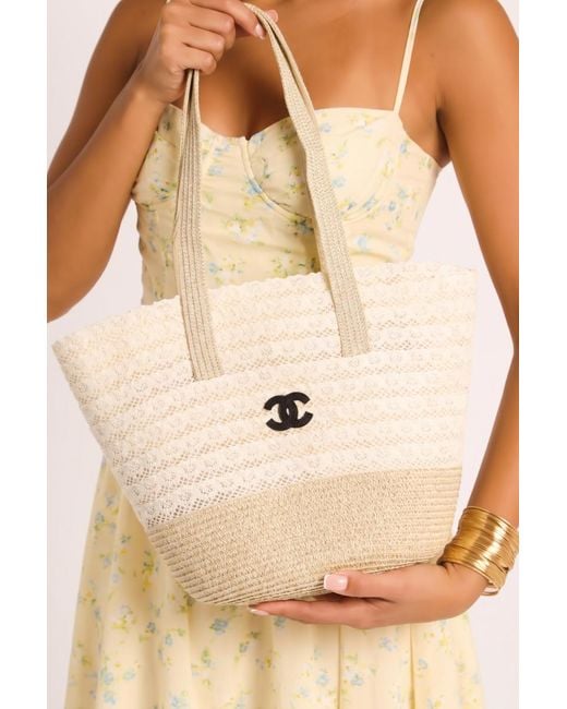 Rebellious Fashion Natural Logo Detail Woven Tote Bag