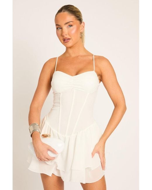 Rebellious Fashion Natural Chiffon Frill Hem Skort Playsuit