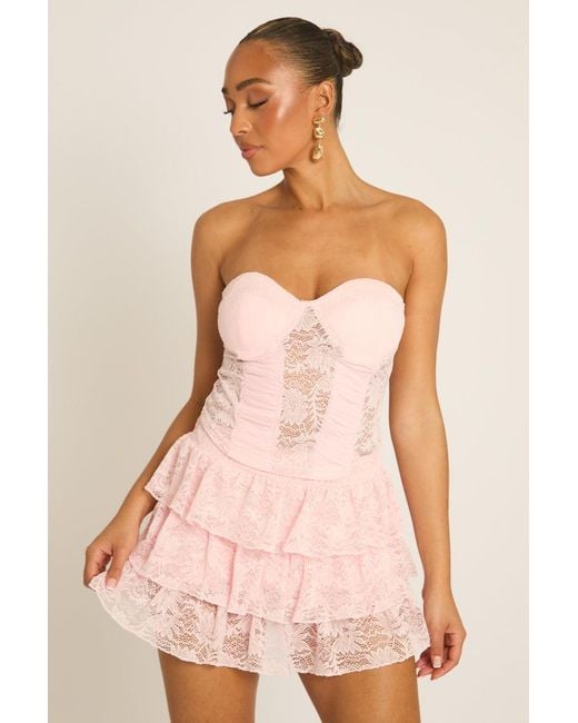 Rebellious Fashion Pink Lace Corset And Ruffle Skort Co-Ord Set