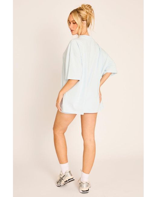 Rebellious Fashion Blue Light Rebellious Logo Oversized T-Shirt And Cycling Shorts Co-Ord