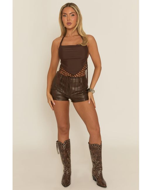 Rebellious Fashion Brown Tassel Halter Top