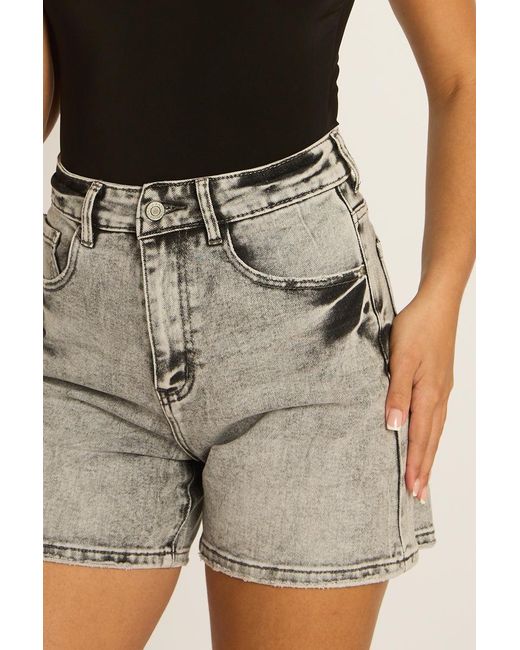 Rebellious Fashion Gray Washed Denim Shorts